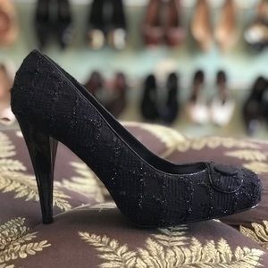 WHBM Edison shimmer square toe button pumps